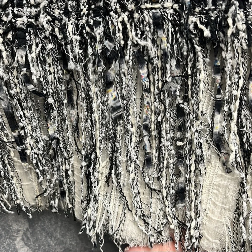 CHANEL Black and White Tweed Fringe and silk chiffon Mini Skirt 40 NO OFFERS